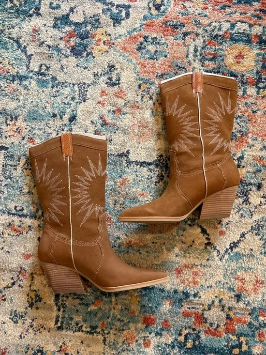 Dolce Vita Lawson Boot in Whiskey Nubuck Western Heeled Mid-Calf Boots 8 cowgirl - Picture 10 of 17